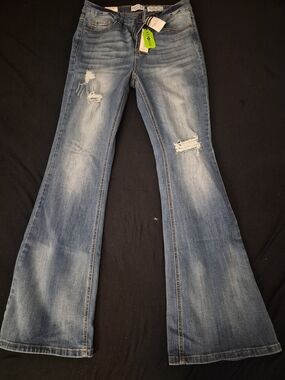 Indigo Rein Light Blue Distressed Flare Jeans